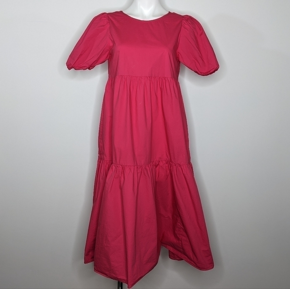 Peter Som pink puff sleeve tiered dress 4